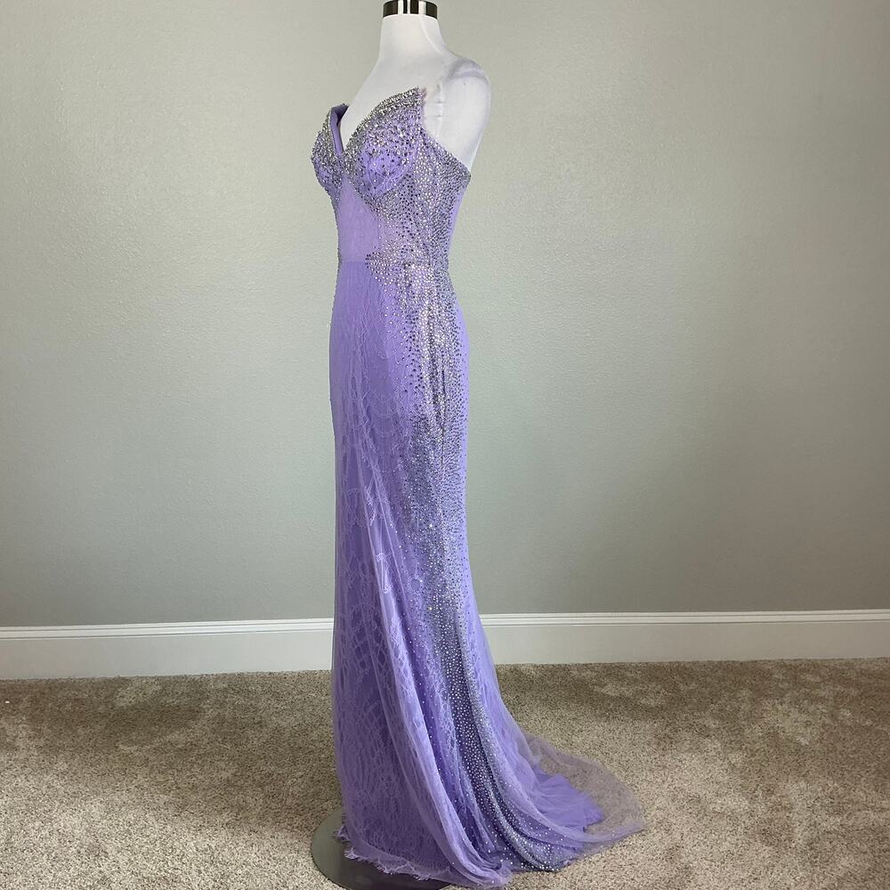 Jovani 5503 Beaded Lace Strapless Mermaid Evening Gown Lilac Purple Size 6 Dress - Picture 5 of 11